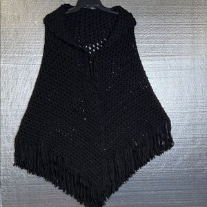 Elegant Black with Fringe Crochet Cape